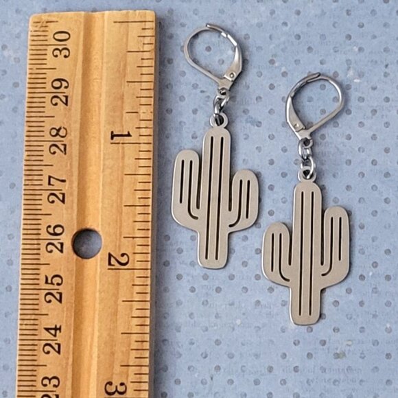 CACTUS Stainless Steel Charm Chain 18" Necklace Earrings Set Western Cowgirl - Picture 8 of 11